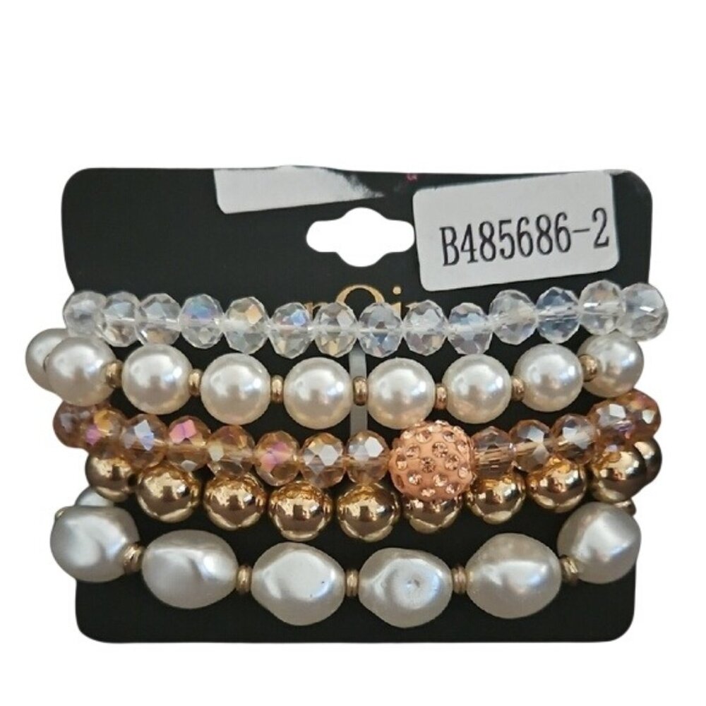 nOir Jewelry Pearl and Rose Gold Bracelet Set - Qty 5 New Party Special Occasion